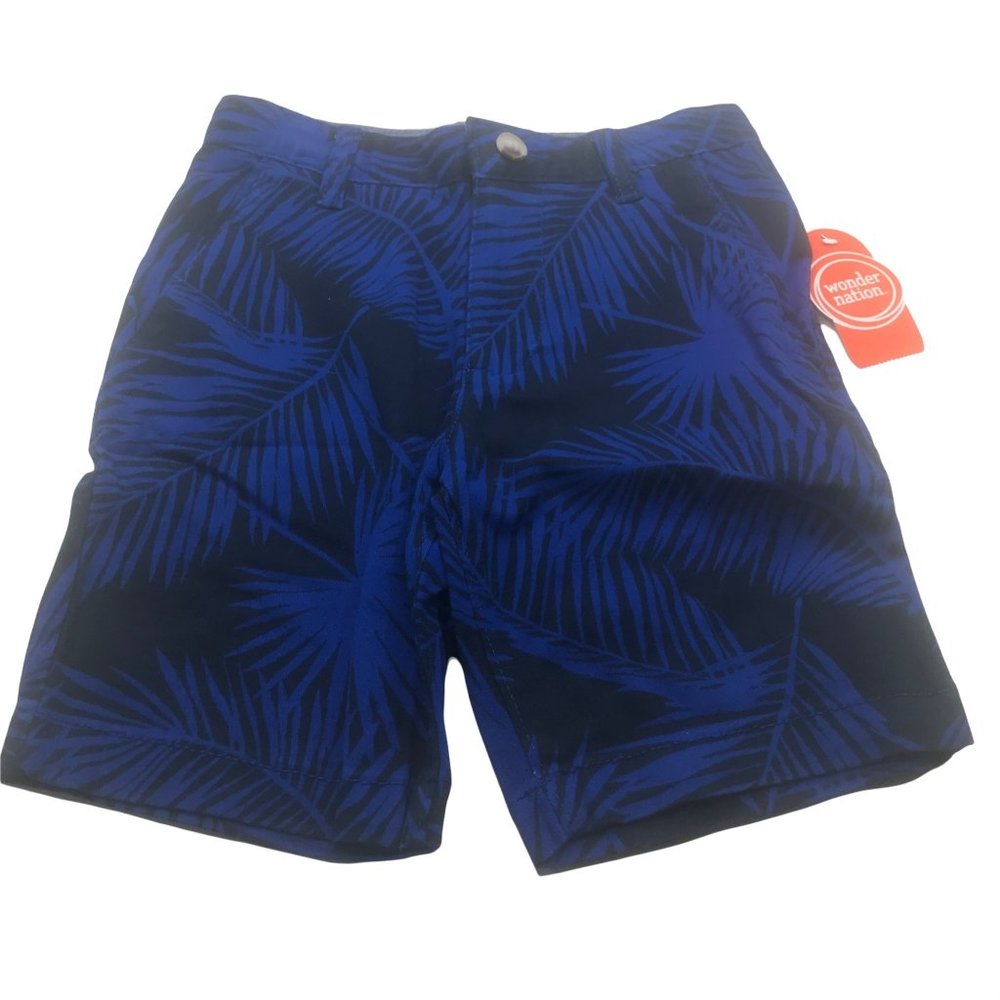 Wonder Nation Boy's Size 7 Adjustable Waist Flat Front Short Blue Palm Leaf New